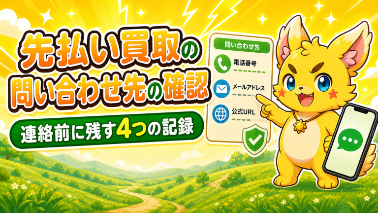 先払い買取の問い合わせ先を確認する方法｜連絡前に残す4つの記録 アイキャッチ